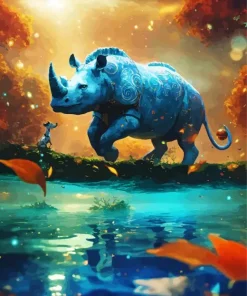 Rhino By Lake Diamond Painting