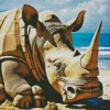 Rhino In The Beach Diamond Painting