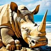 Rhino In The Beach Diamond Painting