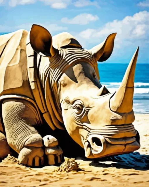 Rhino In The Beach Diamond Painting