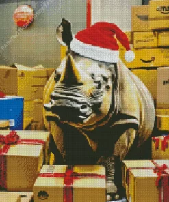 Rhino With Christmas Gifts Diamond Painting