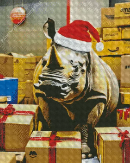 Rhino With Christmas Gifts Diamond Painting