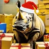 Rhino With Christmas Gifts Diamond Painting