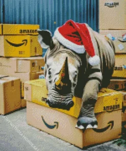 Rhino With Santa Hat Diamond Painting