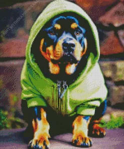 Rottweiler In A Green Hoodie Diamond Painting