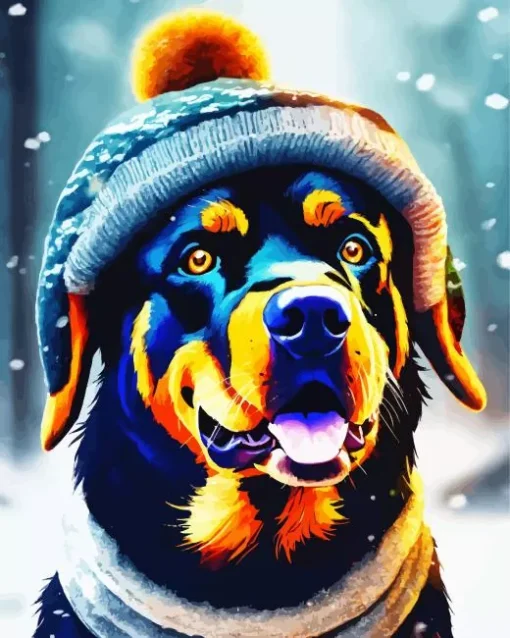 Rottweiler In Snow Diamond Painting