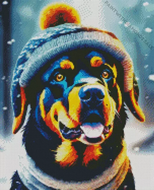 Rottweiler In Snow Diamond Painting