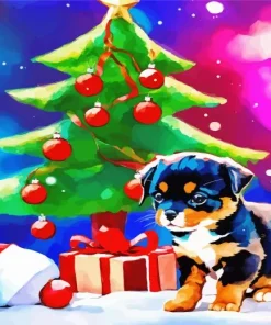 Rottweiler Puppy With Christmas Gifts Diamond Painting