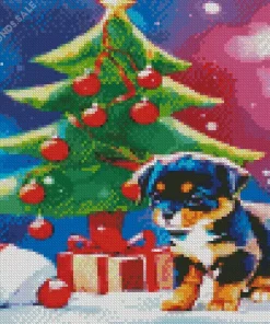 Rottweiler Puppy With Christmas Gifts Diamond Painting