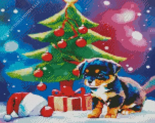 Rottweiler Puppy With Christmas Gifts Diamond Painting