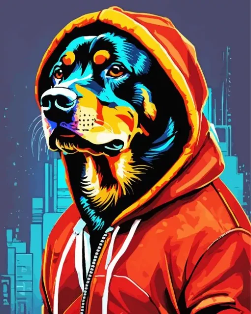 Rottweiler Wearing A Hoodie Diamond Painting