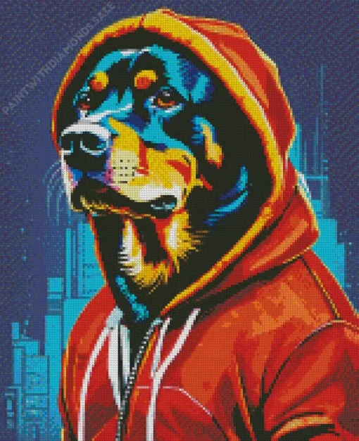 Rottweiler Wearing A Hoodie Diamond Painting