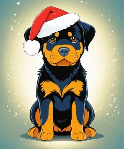 Rottweiler With Christmas Hat Diamond Painting