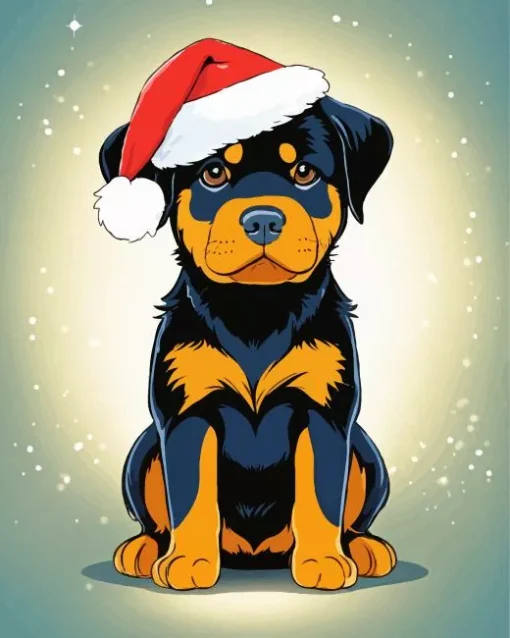 Rottweiler With Christmas Hat Diamond Painting