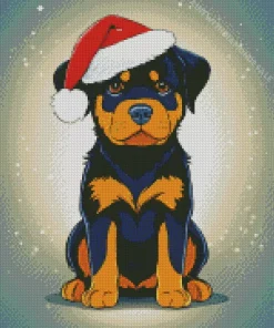 Rottweiler With Christmas Hat Diamond Painting