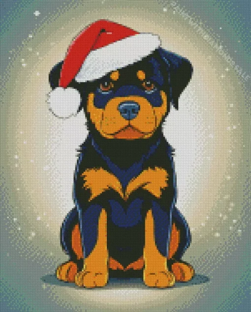 Rottweiler With Christmas Hat Diamond Painting