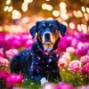 Rottweiler With Pink Flowers Diamond Painting