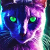 Russian Blue Cat In Purple Light Diamond Painting