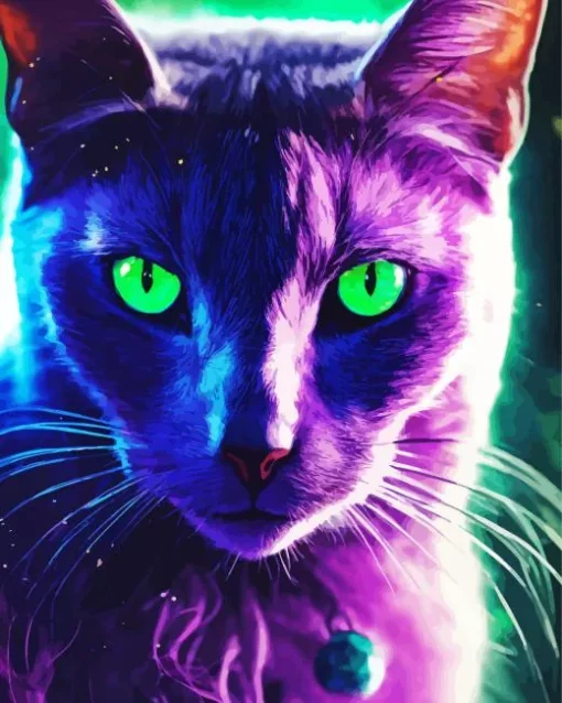 Russian Blue Cat In Purple Light Diamond Painting