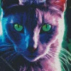 Russian Blue Cat In Purple Light Diamond Painting