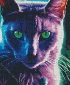 Russian Blue Cat In Purple Light Diamond Painting