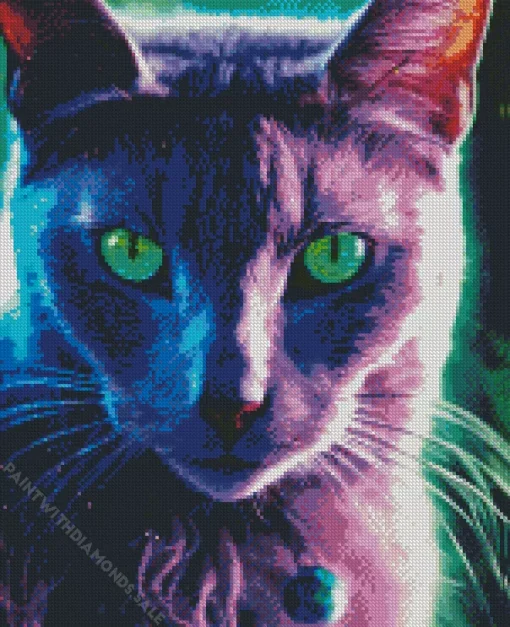 Russian Blue Cat In Purple Light Diamond Painting