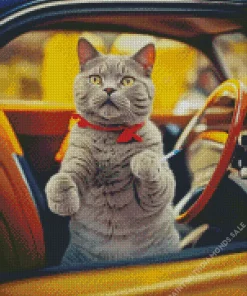 Russian Blue In A Vintage Car Diamond Painting