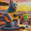 Russian Blue Playing Guitar Diamond Painting