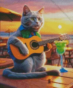 Russian Blue Playing Guitar Diamond Painting