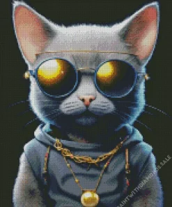 Russian Blue With Sunglasses Diamond Painting