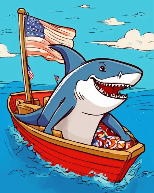 Shark In A Boat Diamond Painting