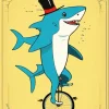 Shark Riding A Unicycle Diamond Painting