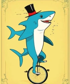 Shark Riding A Unicycle Diamond Painting