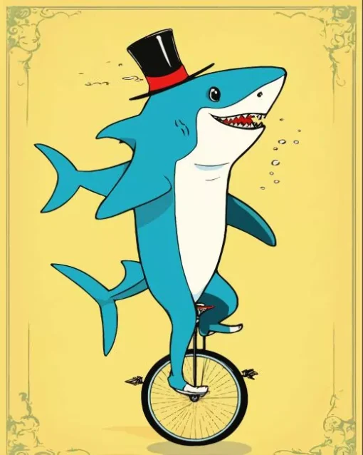 Shark Riding A Unicycle Diamond Painting