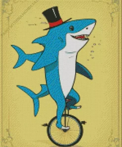 Shark Riding A Unicycle Diamond Painting