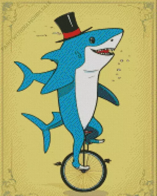 Shark Riding A Unicycle Diamond Painting