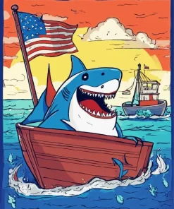 Shark With American Flag Diamond Painting