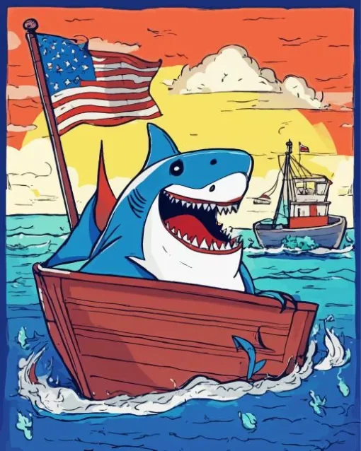 Shark With American Flag Diamond Painting