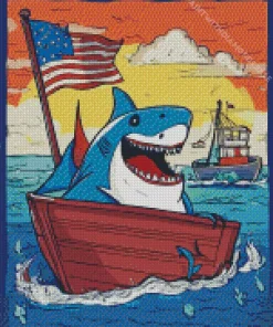 Shark With American Flag Diamond Painting