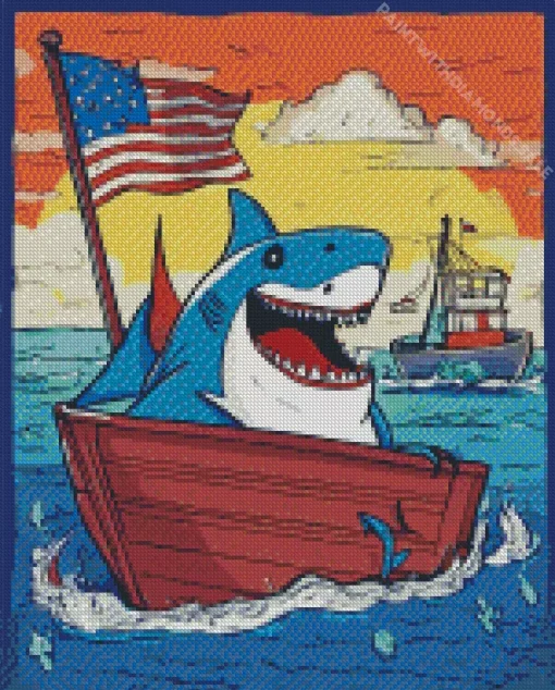 Shark With American Flag Diamond Painting