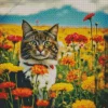 Tabby Cat In Flowers Field Diamond Painting