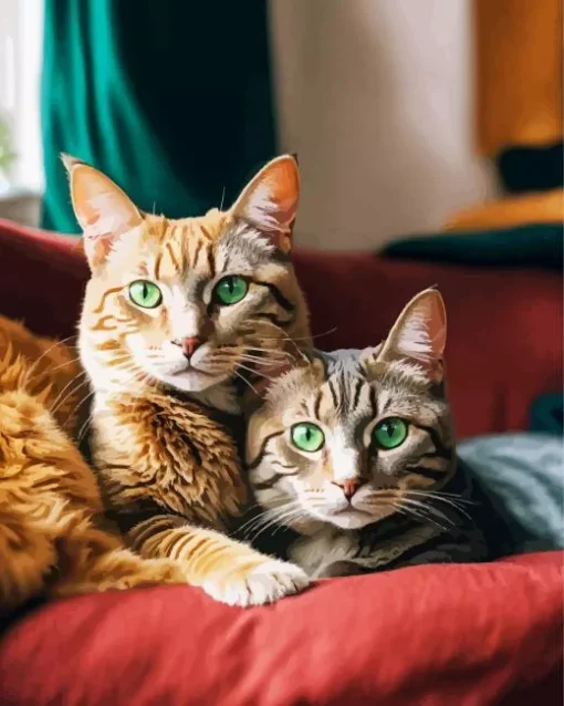 Tabby Cats With Green Eyes Diamond Painting