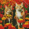 Tabby Cats With Orange Flowers Diamond Painting