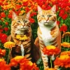 Tabby Cats With Orange Flowers Diamond Painting