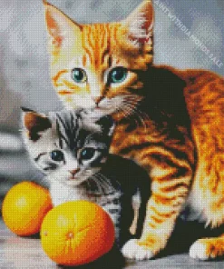 Tabby Cats With Oranges Diamond Painting