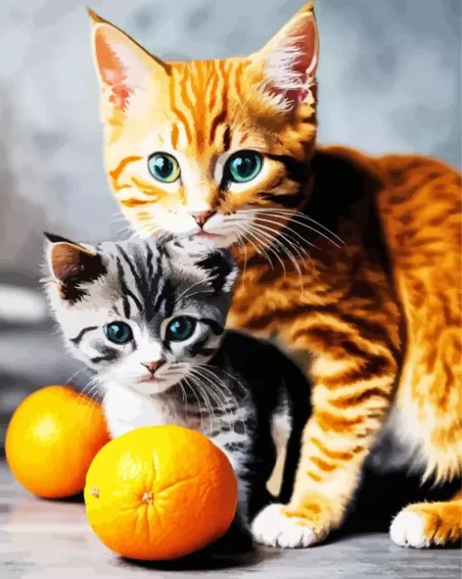 Tabby Cats With Oranges Diamond Painting