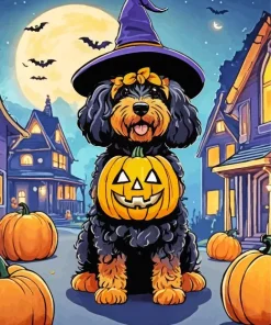 Tibetan Terrier In Halloween Hat Diamond Painting