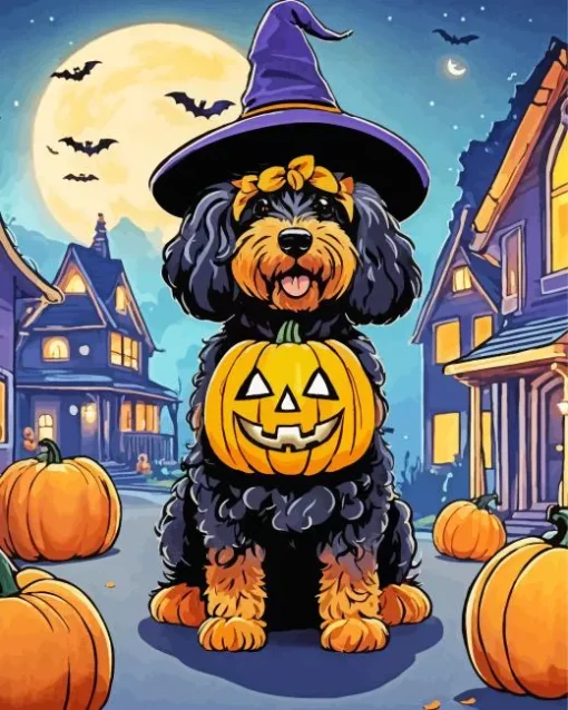 Tibetan Terrier In Halloween Hat Diamond Painting