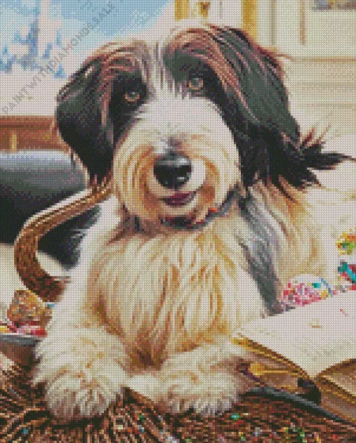 Tibetan Terrier Reading A Book Diamond Painting