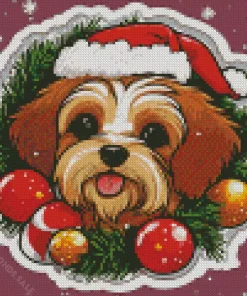 Tibetan Terrier Wearing Santa Hat Diamond Painting